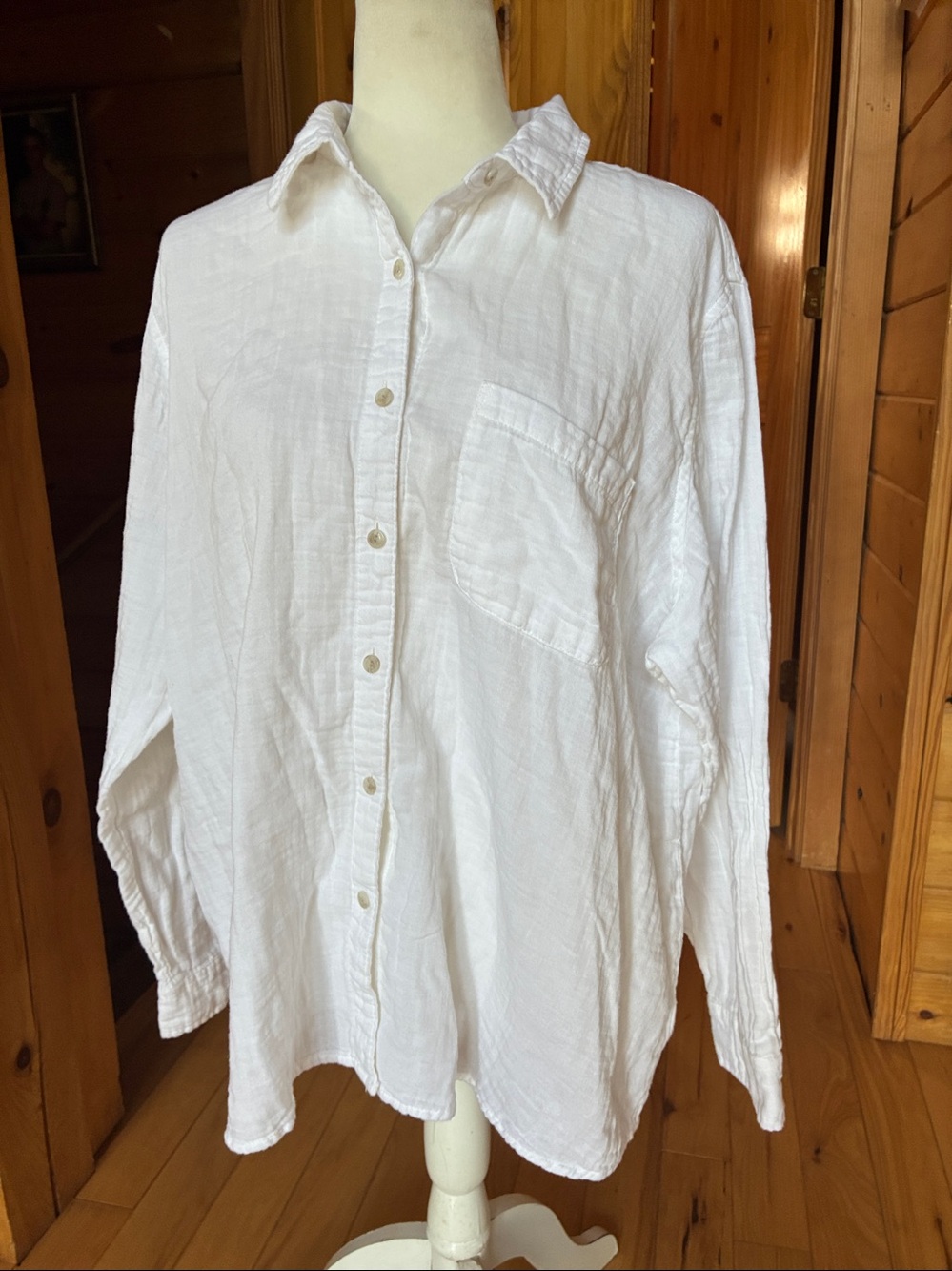 Bright white gauze cotton button down